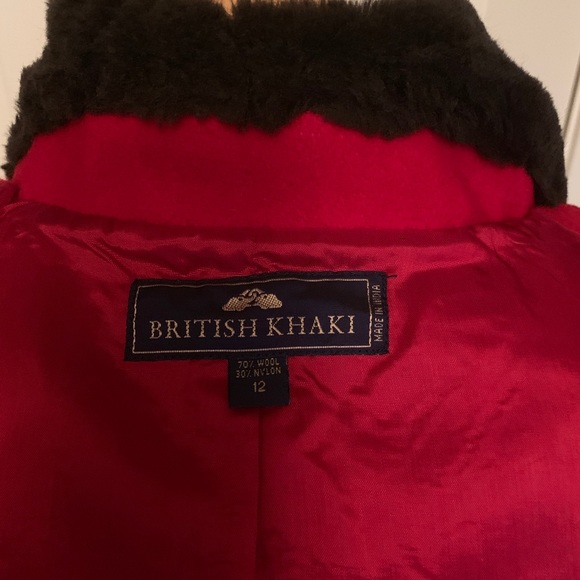 British Khaki red wool jacket with faux fur collar - Picture 6 of 6